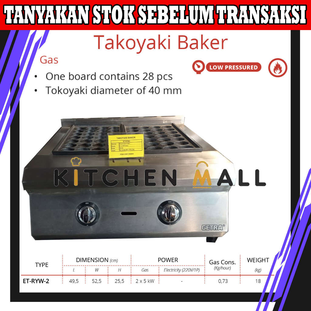 Getra ET-RYW-2 TAKOYAKI BAKER / GAS TAKOYAKI BAKER / MESIN PEMBUAT TAKOYAKI GAS