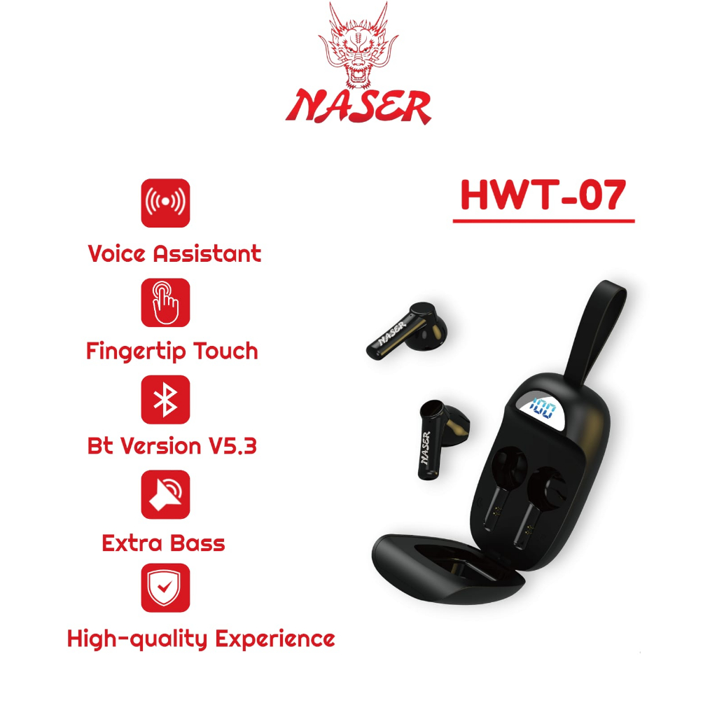 NASER HANDSFREE BLUETOOTH TWS HWT-07 / Wireless Headset Earbuds Tws / Extra Bass