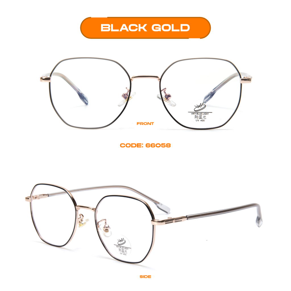 Robins kacamata Anti Radiasi Komputer Frame Kacamata Geometric Bisa Minus Photocromic Bluecromic Fashion Terbaru Pria Wanita 66058-Black Gold