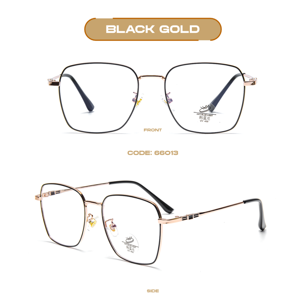 Robins kacamata Kotak Anti Radiasi Komputer Frame Kacamata Bisa Minus Photocromic Bluecromic Fashion Terbaru Pria Wanita 66013-Black Gold