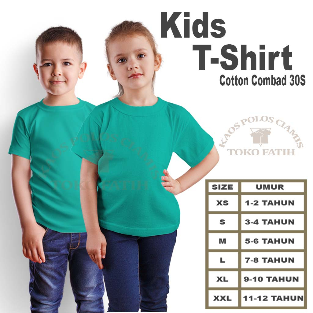 KAOS POLOS UKURAN ANAK-ANAK WARNA TOSCA MUDA COTTON COMBAD 30S UMUR 1 SAMPAI 12 TAHUN UNISEX TOKO FA