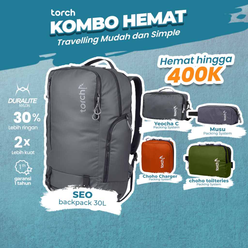 TORCH Bundling (BELI 1 DAPAT 4) Backpack TravelBackpack 30L Set Packing System Organizer Lugagge Bag
