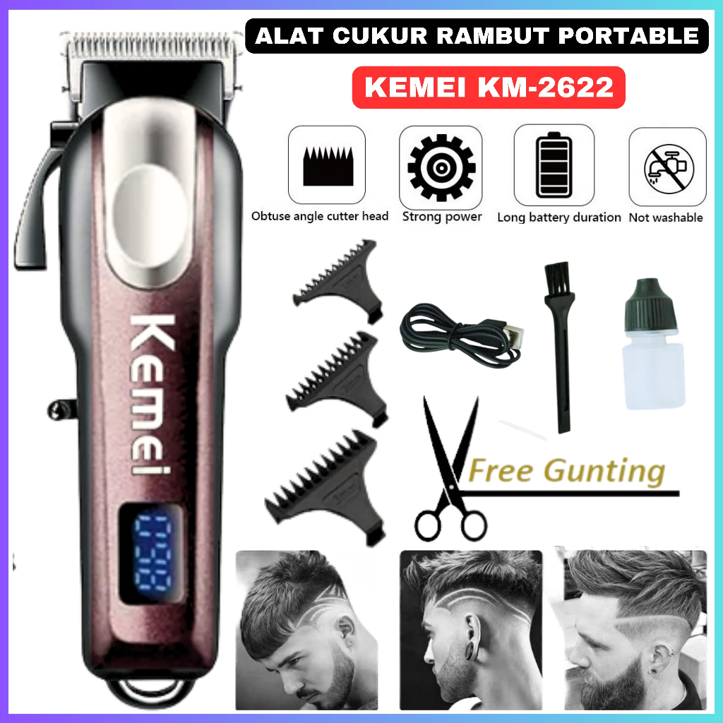 Alat Cukur Rambut Elektrik 1 Set Promo - Clipper Rambut KEMEI KM-2622 Layar Led Cordless Rechargeabl