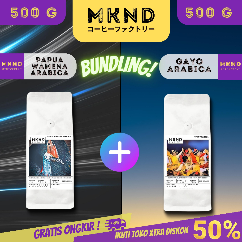 

MKND® BUNDLING HEMAT 2X500KOPI ARABIKA ACEH GAYO GRADE 1 +PAPUA WAMENA SINGLE ORIGIN PROMOBIJI BUBUK | SINGLE ORIGIN | PREMIUM COFFE | ROASTED BEANS | MANUAL BREW | COFFE ROASTERY DISCON