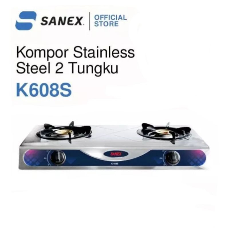 SANEX K 608 S - Kompor Gas 2 Tungku Stainless Steel Sanex K608S / kompor stainless steel sanex k 608