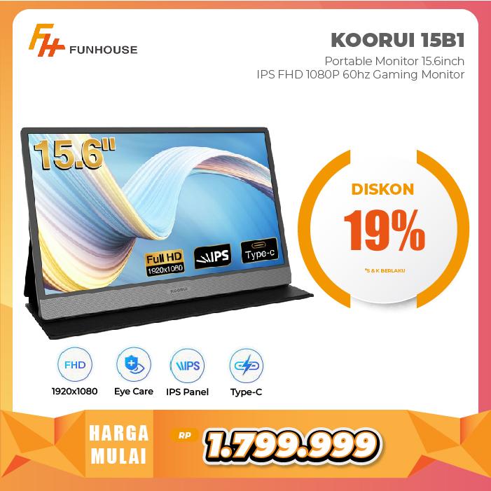 KOORUI 15B1 Portable Monitor 15.6inch IPS FHD 1080P 60hz Gaming Monitor