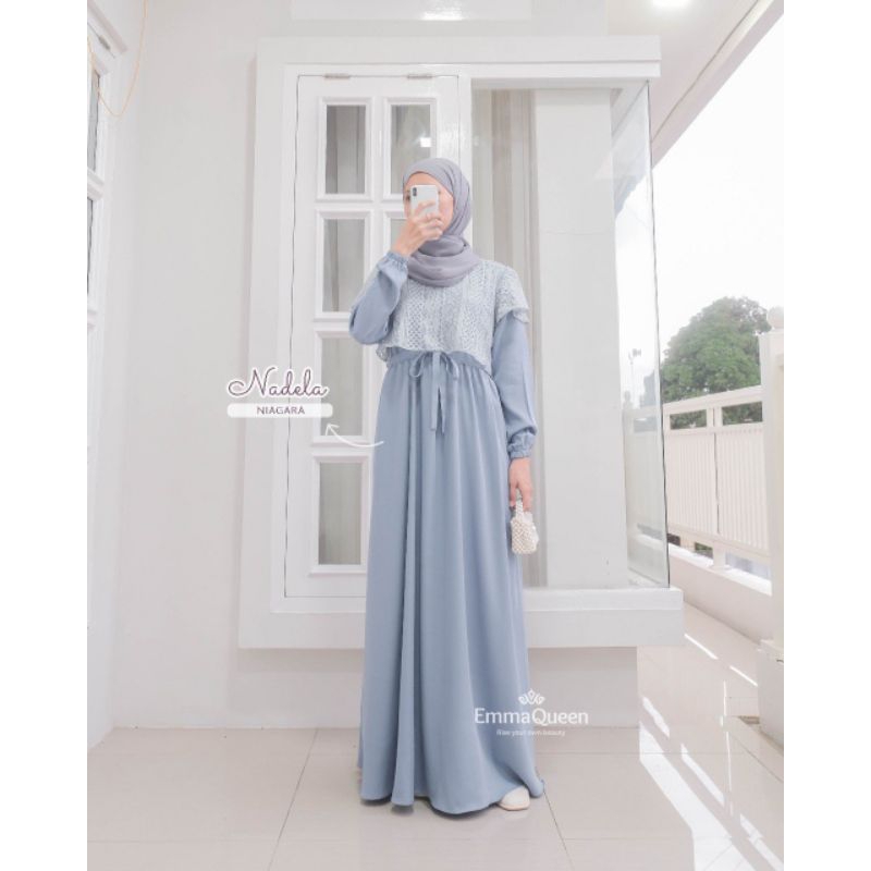 EmmaQueen Gamis Muslim Dress Brukat - Dress Nadela