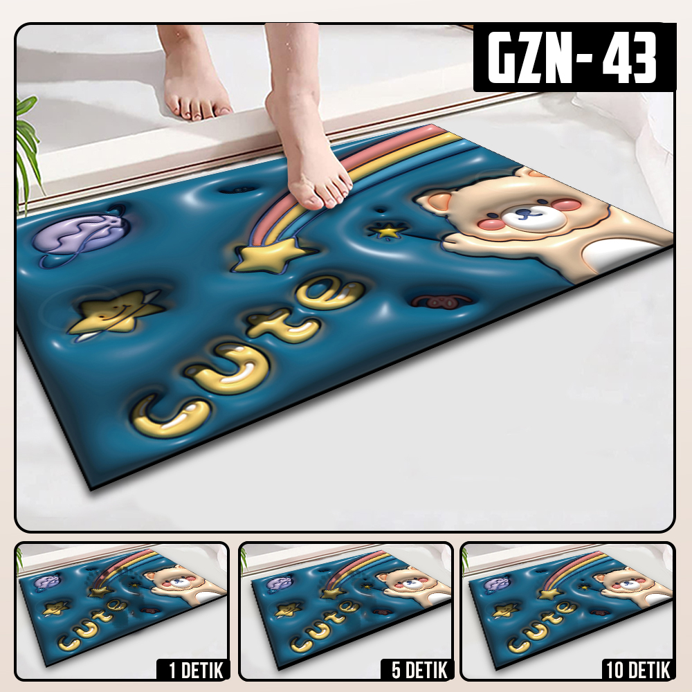 Keset Diatomite 3D Kotak Anti Slip Keset Kamar Mandi Keset Lantai Menyerap Air 3D Karakter Futureworld-GZN-43