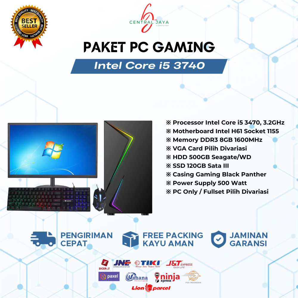 PC Gaming Editing Fullset Core i5 3470 Ram 8gb gtx 750 ti 4gb Monitor LED  24 inch komputer full set gaming desktop rakitan