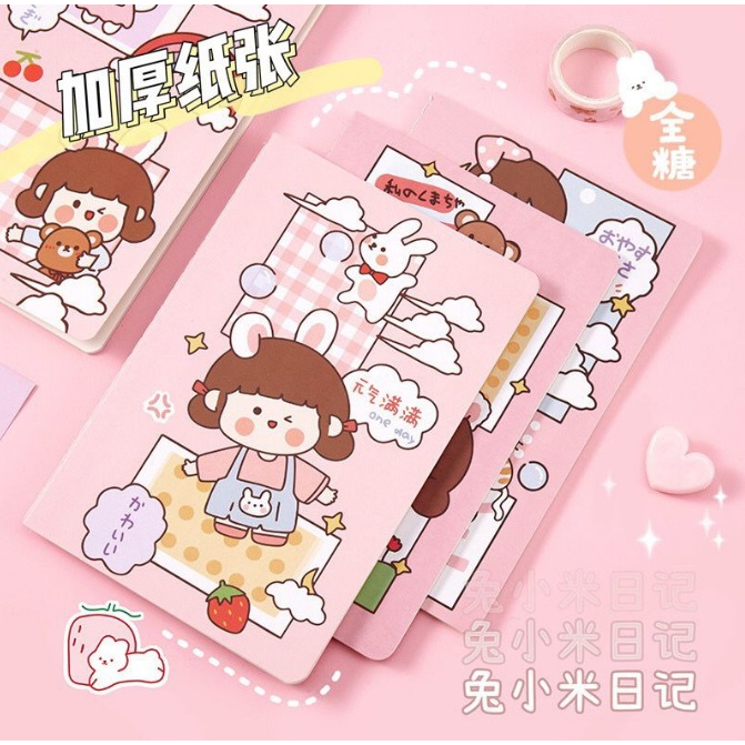 

Buku Diary / Catatan / Notebook A5 Cute Girl Bear Astronot Baby Dino Peach