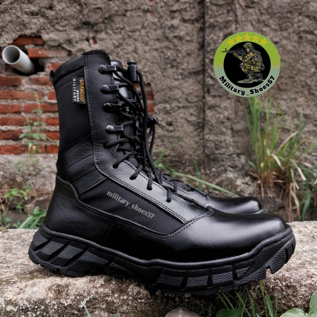 sepatu pdl jatah polri tni ad al au scurity satpam safety  boots kulit sapi asli terbaru 8inc  origi