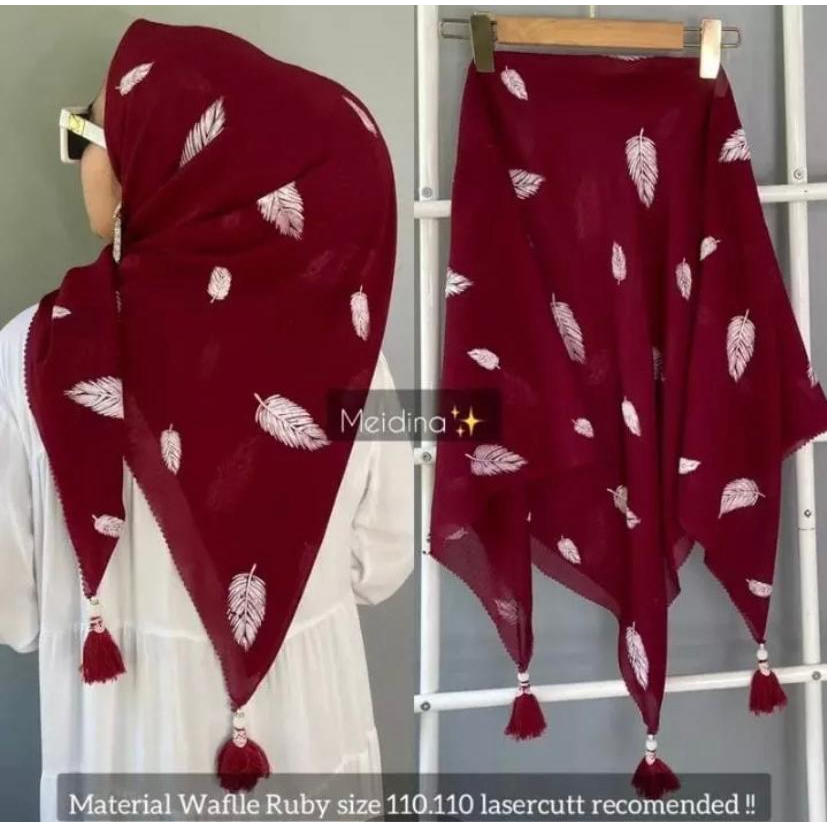 Hijab Segi Empat Motif BuluTassel jambul Mutiara Tepi Lasercut Warna Terlengkap /Jilbab Segiempat Mo