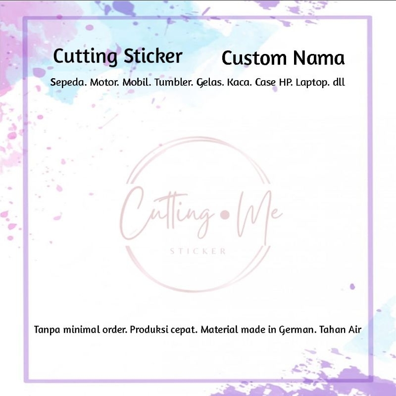 

Sticker Cutting Nama Tulisan Bebas Custom Sepeda, Motor, Mobil, Kaca, Helm, Gelas, Tumbler, Koper, dll (Ukuran Cecil)