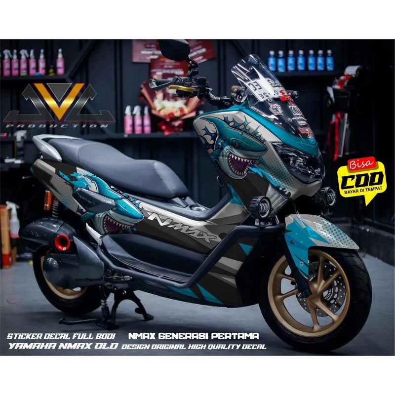 Sticker Decal Nmax old FULL BODY Animasi shark blue