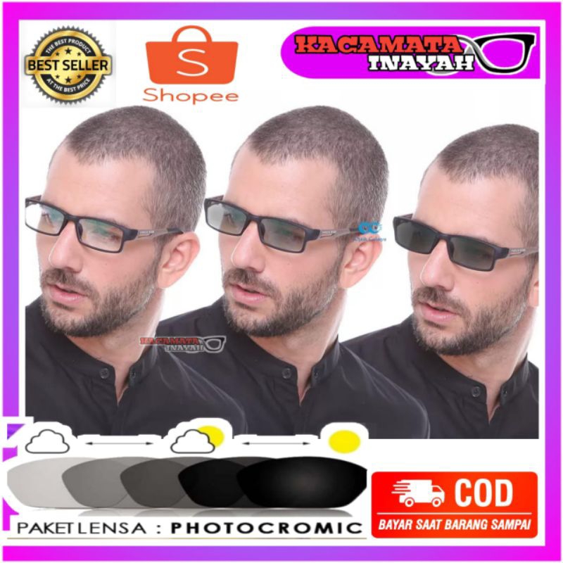 KACAMATA PRIA SPORTY LENSA PHOTOCHROMIC GRATIS LENSA MINUS ANTI RADIASI | kacamata sport | kacamata 