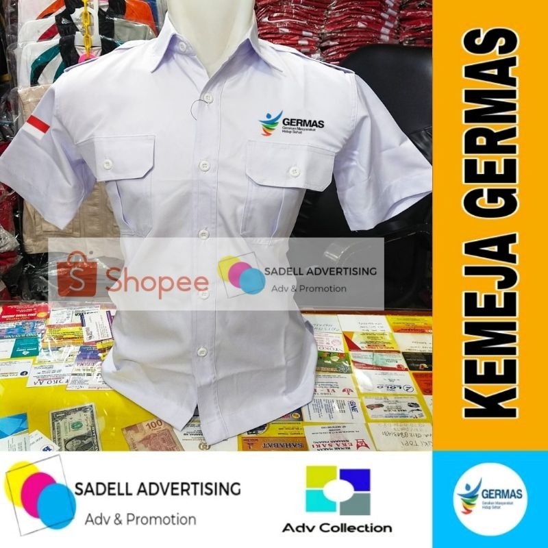 Kemeja GERMAS Seragam GERMAS Baju GERMAS Putih PDH Lengan Pendek Pria Bordir