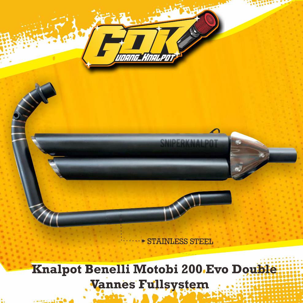 Knalpot Benelli Motobi 200 Evo Double Vannes Fullsystem PNP/tnggal pasang