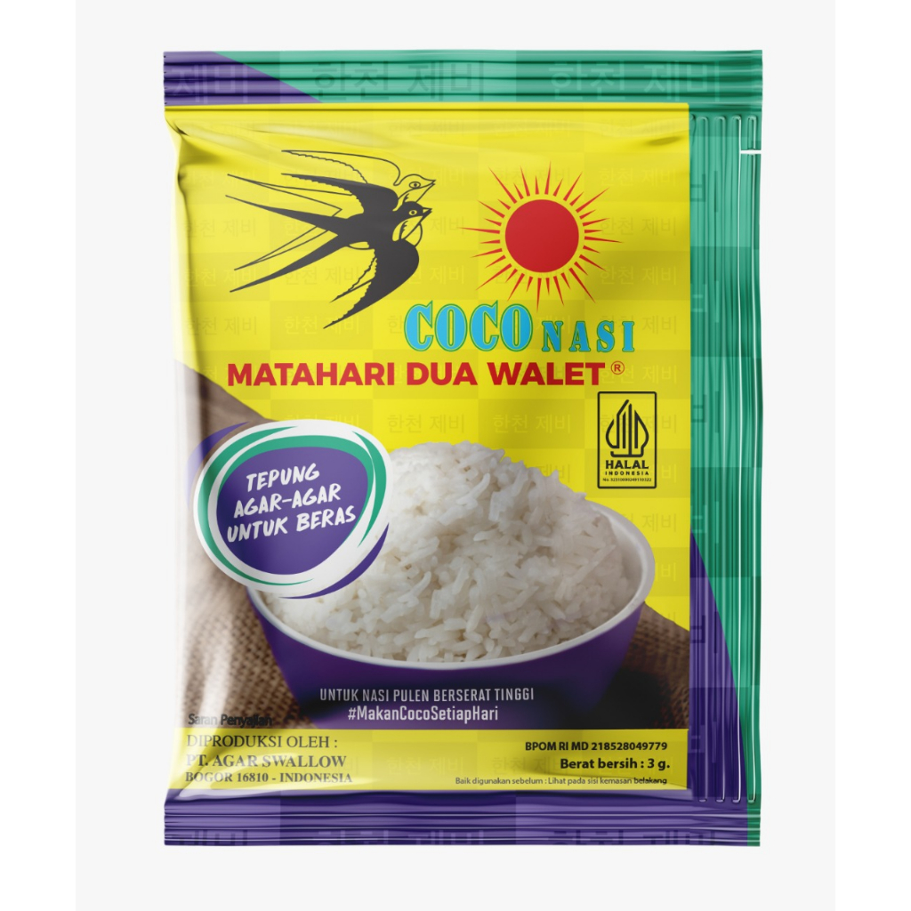 

Tepung COCO Matahari Dua Walet untuk beras dan Nasi. Untuk nasi pulen berserat tinggi isi 7pcs