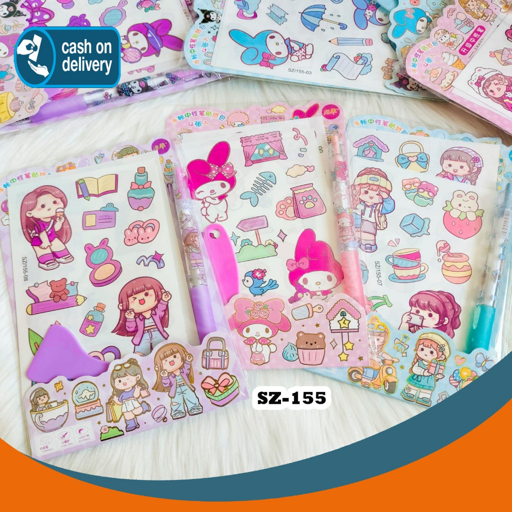 

PAKET 4 Lembar Sticker + Scraper dan Pulpen Kode SZ-155 DIY Daily Manual Cute Pattern Decorative Tape Sticker Gift CRAFT COD