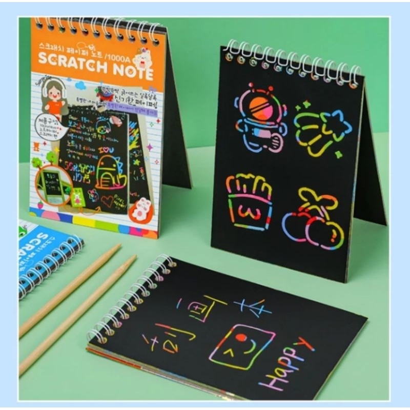 Buku Scratch Note Rainbow, buku gosok gambar warna warni