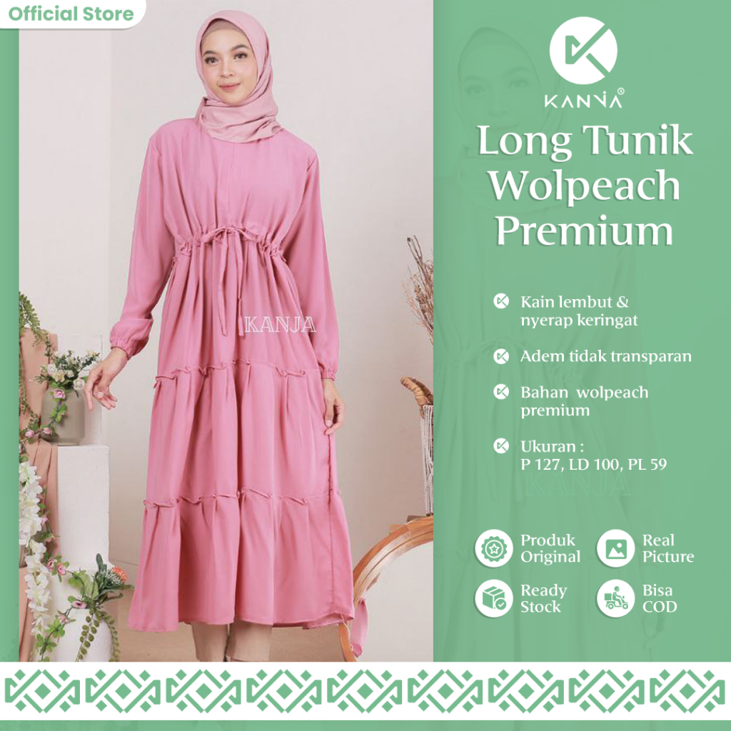 Tunik Wanita Tunic Blus Kemeja Bahan Woolpeach Wolfis Rampel Ruffle Lengan Panjang Tunik Polos Terba