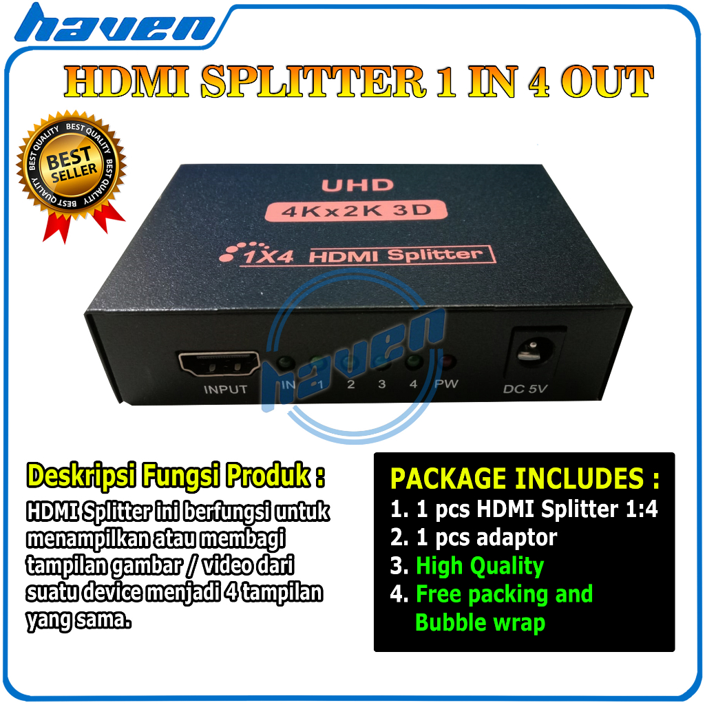 Hdmi Splitter 4 Port / HDMI Splitter 1in 4out High Quality Duplicate Screen / HDMI Splitter 1 Input 4 Output Support Full HD