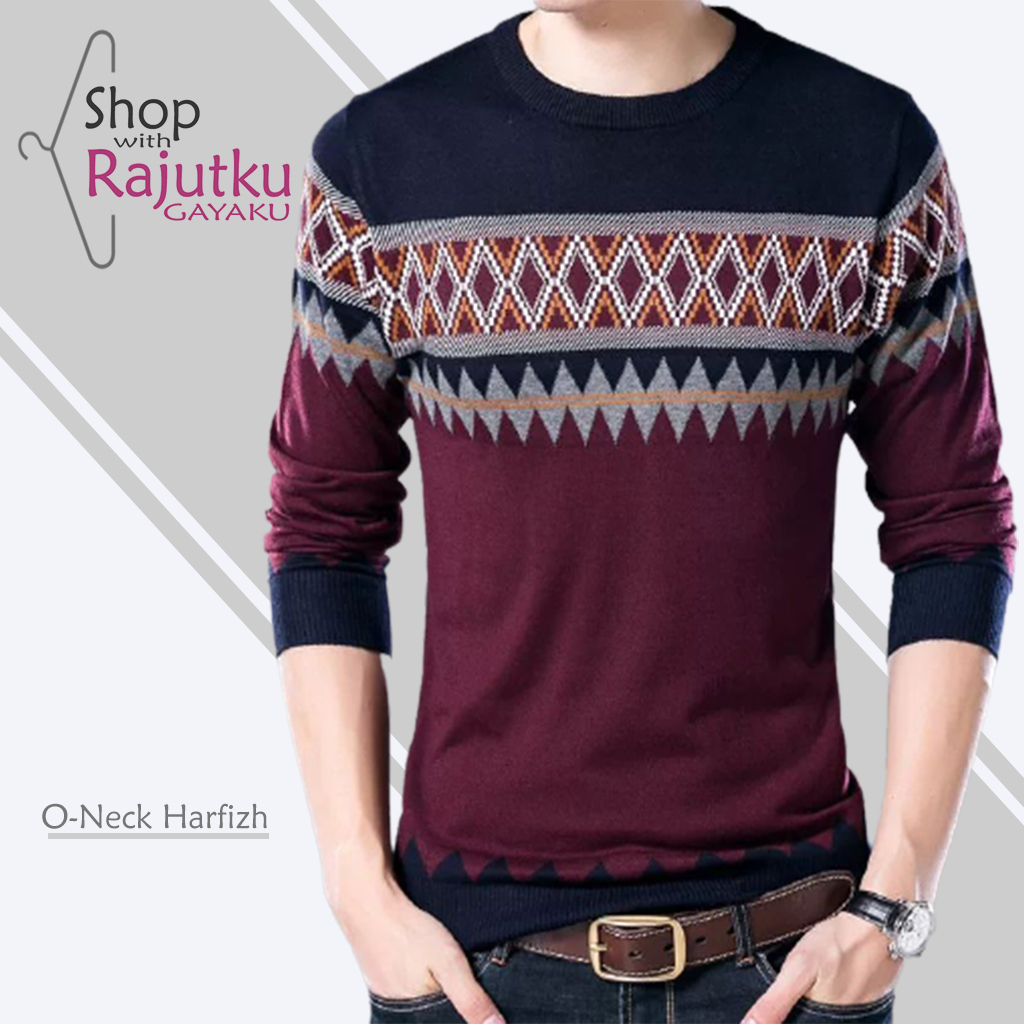 Sweater Rajut Pria Lengan Panjang Harfizh Sweter Rajut Cowok Terbaru 2023 viral Korean Style