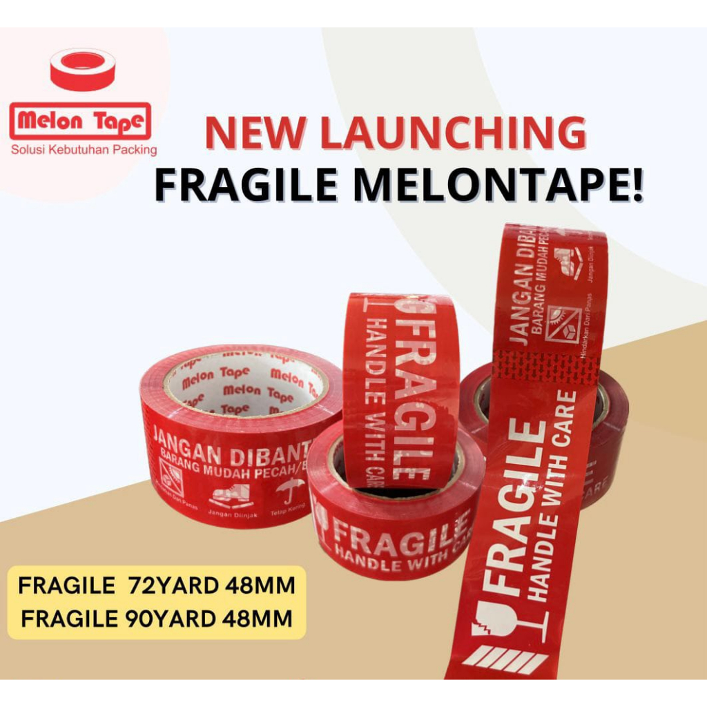 

(TERMURAH) Lakban OPP TAPE FRAGILE JANGAN DIBANTING Merah 48MM 72Yard dan 90Yard