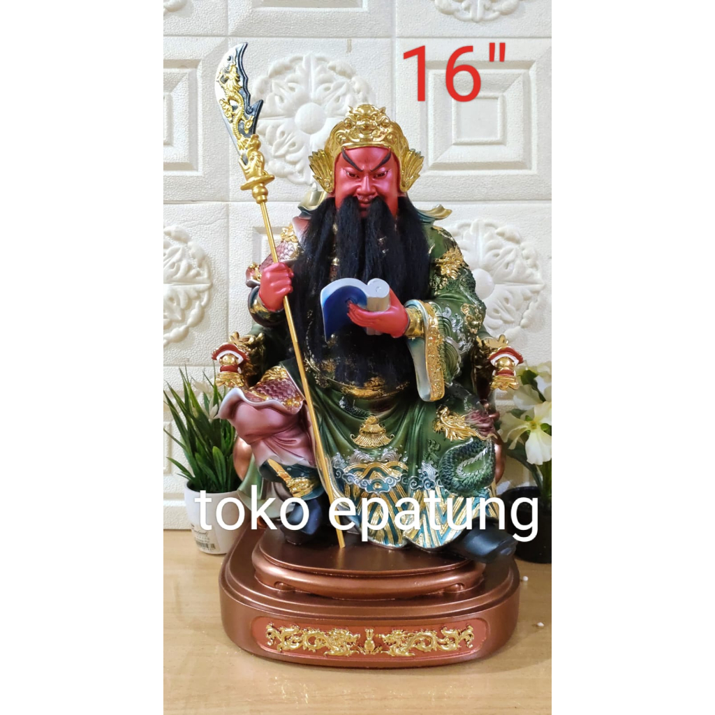 patung dewa kwan kung / kwan kong / guan yu - fiber 16 inch - l2