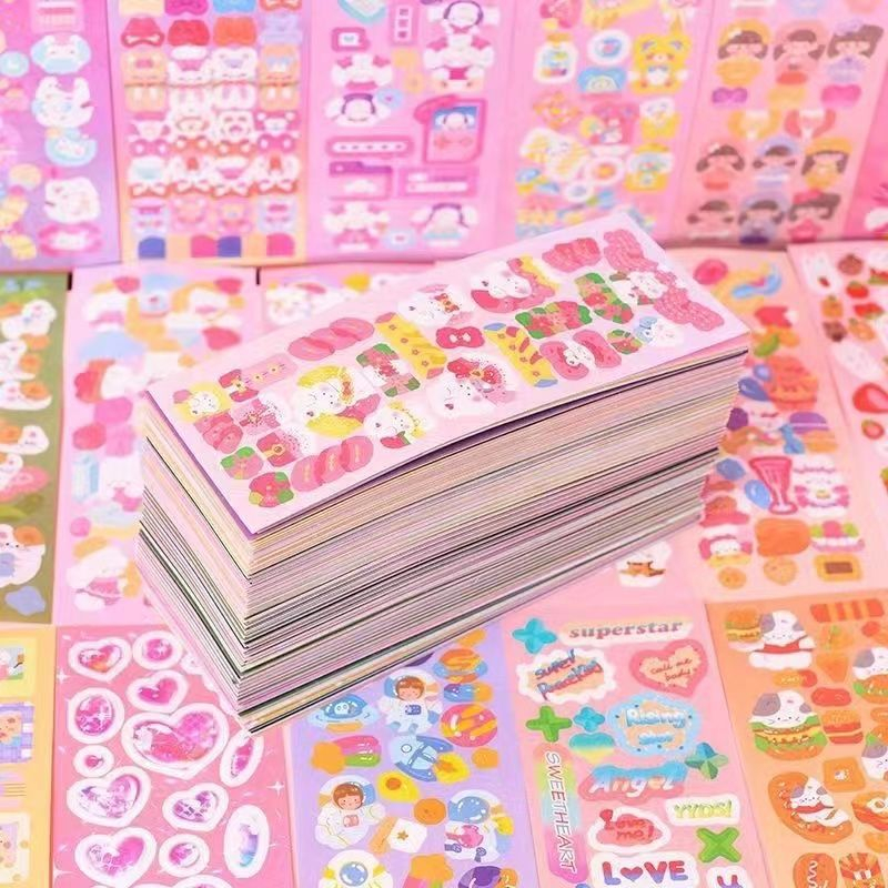 1 B0X [ ISI 100PCS ] Sticker Momo Lucu Aesthetic Korea Glitter Hologram Deco Journal / 100 Lembar Stiker Momo Kartun Waterproof / DIY Diary Jurnal Sanrio Series