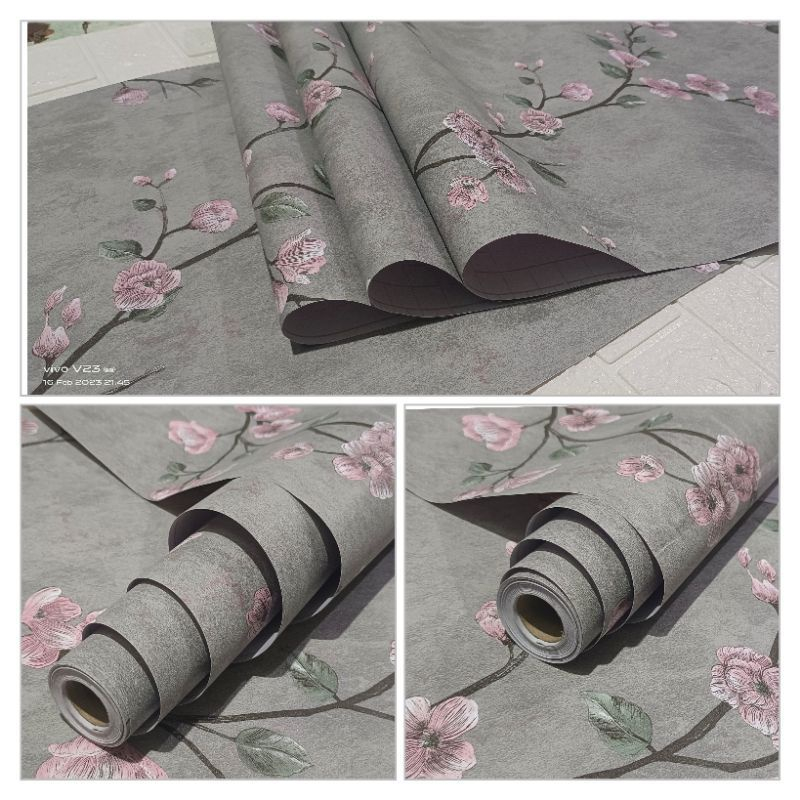 (PROMO) Gudang Wallpaper Stiker Dinding Kamar Tidur Motif Bunga Sakura Vintage Aesthetic Bahan PVC Premium Anti Air dan Anti Noda Berkualitas Terbaik Grade A+ Sudah Ada Lem