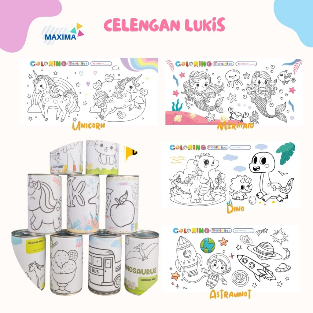 Celengan Lukis Mewarnai / Mainnan Edukasi Anak-anak / Souvenir Ulang Tahun Anak Celengan Gambar