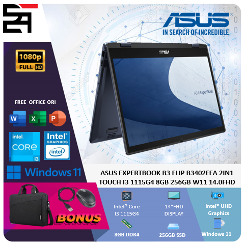 Asus Expertbook Flip B3402FEA 2in1 Touch i3 1115G4 RAM 8GB 256GB SSD Windows 11 14 inch Full HD