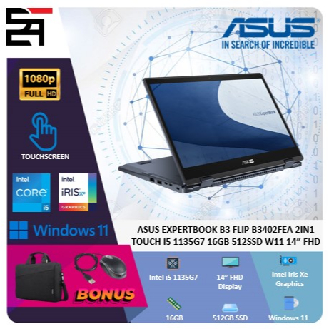 Laptop Murah Asus Expertbook B3 Flip 2IN1 Touch Core i5 1135G7 16GB 512GB W11 14.0FHD Free Stylus