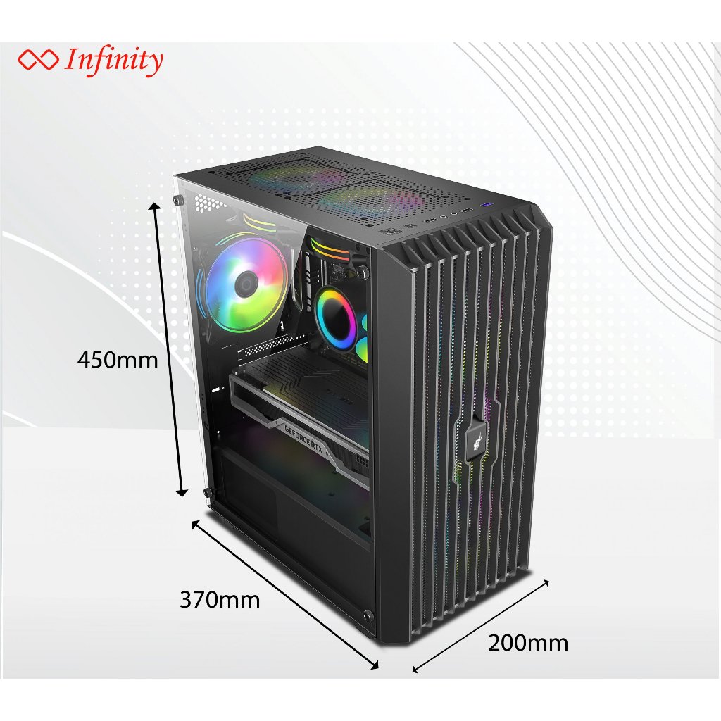 INFINITY POSEIDON V3 Black + 3 Fan RGB Casing PC Gaming