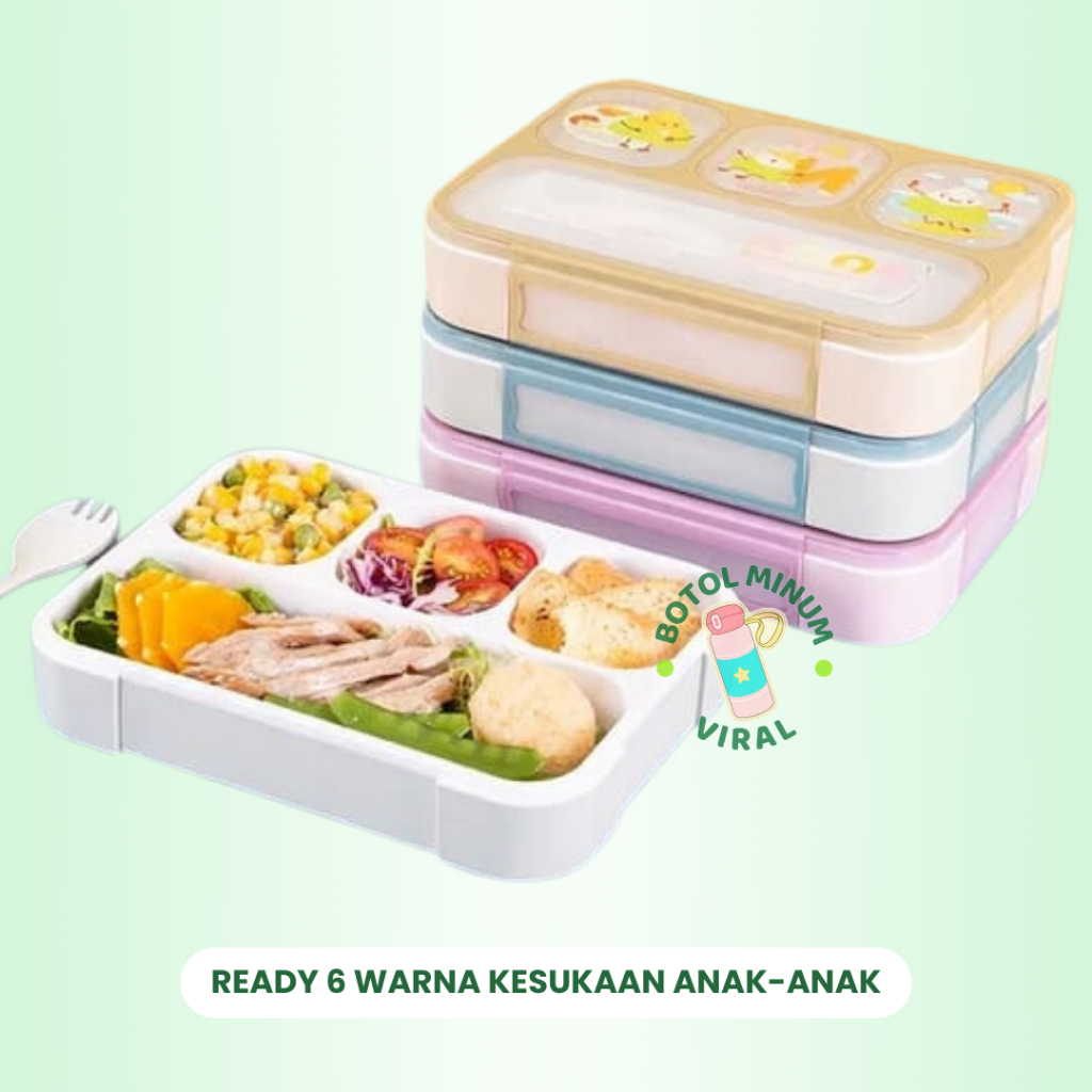 Kotak Makan Anti Tumpah 4 Sekat Karakter Anak TK SD Microwave Safe