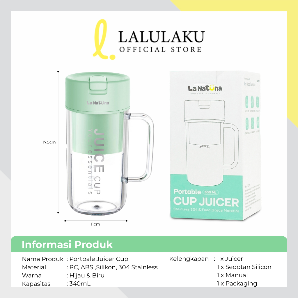 La Natuna Gelas Juice Blender 8 Pisau 340ml Portable Juicer Cup Jus USB Rechargeable