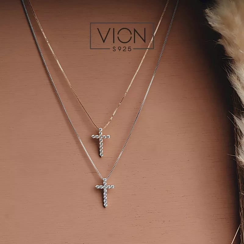 Vion S925 Necklace 11240 - 11241 , kalung salib perak crystal zirconia , kalung replika berlian perh