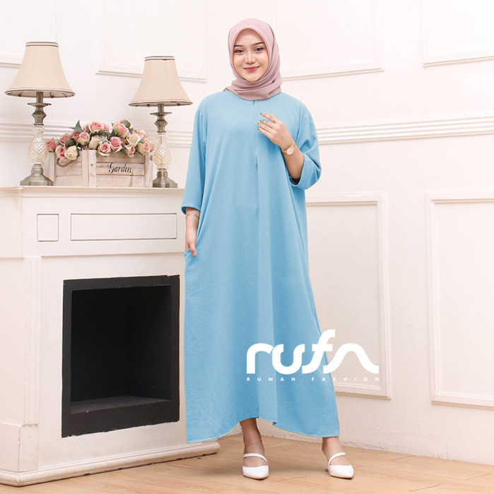 RUFA - Daster Perempuan Crinkle Airflow Gamis Wanita Busui - Biru Langit