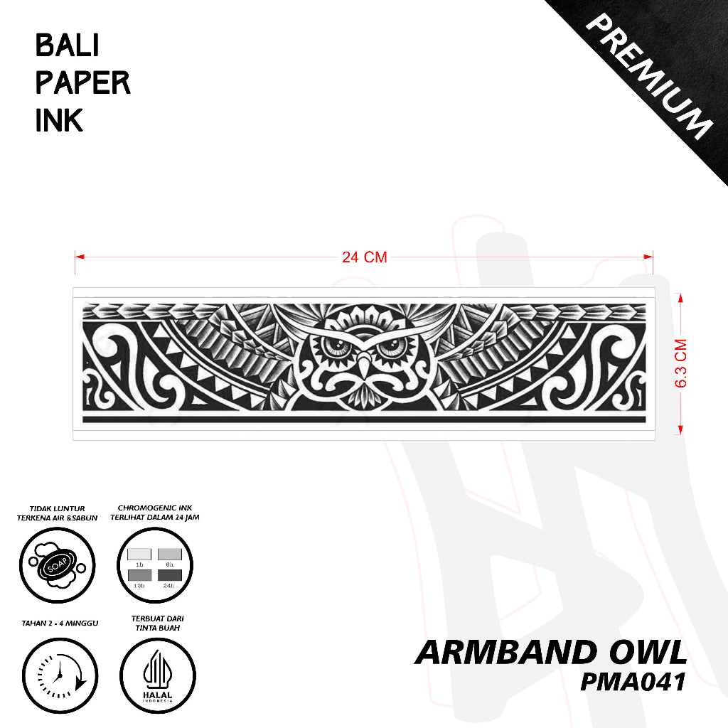 Bali Paper Ink PMA041 Armband Owl Fruit Ink Tatto Temporary Premium Tato Temporer Temporer Armband T