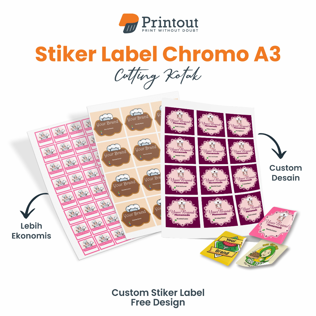 

PRINTOUT Cetak Stiker Custom Label Makanan Sticker Segel Kemasan Produk Kue Nama Botol Minuman Chromo A3+