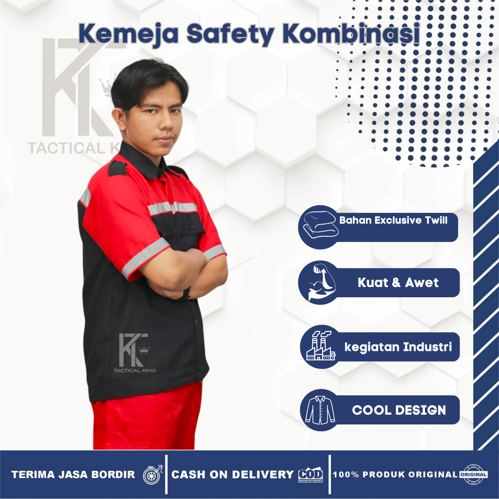 Kemeja Safety Pria/Atasan Wearpack Kombinasi/Kemeja Safety Lengan Pendek