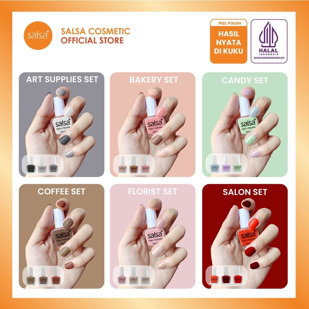 CSP181 – SALSA Peel Off Halal Kuteks Cat Kuku Nail Polish Bisa Untuk Sholat Hijab Friendly Breathable Set