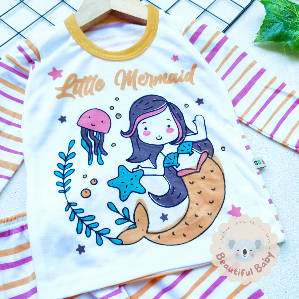 Setelan Piyama Baju Bayi Perempuan Usia 3-12 Bulan Motif Mermaid / Setelan Baju Tidur Bayi Perempuan / Baju Bayi Panjang Yeiko / Baby.ou