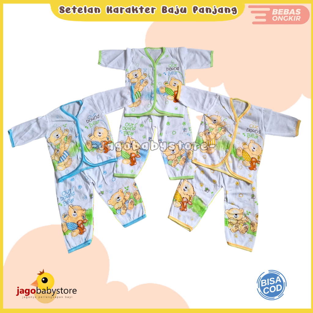3 Setel Baju Lengan Panjang Dan Celana Panjang Bayi Karakter