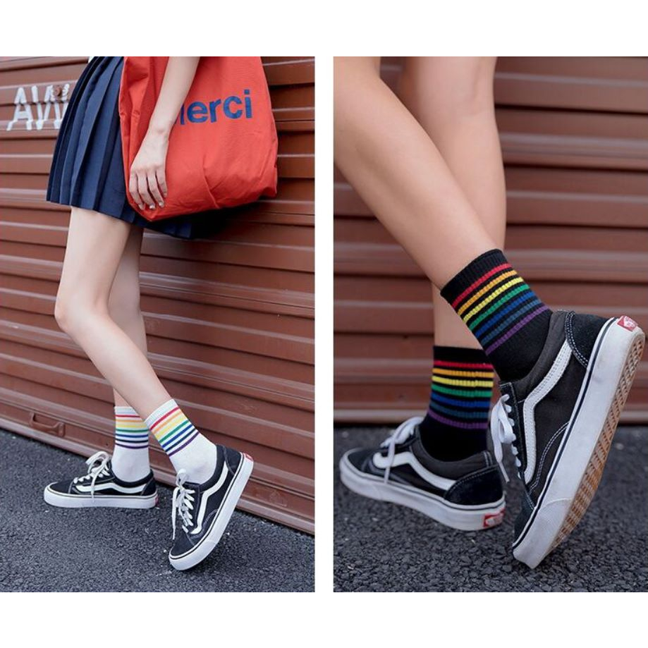 Kaos Kaki Wanita Japanese Rainbow Pelangi Panjang Women Socks SCH057