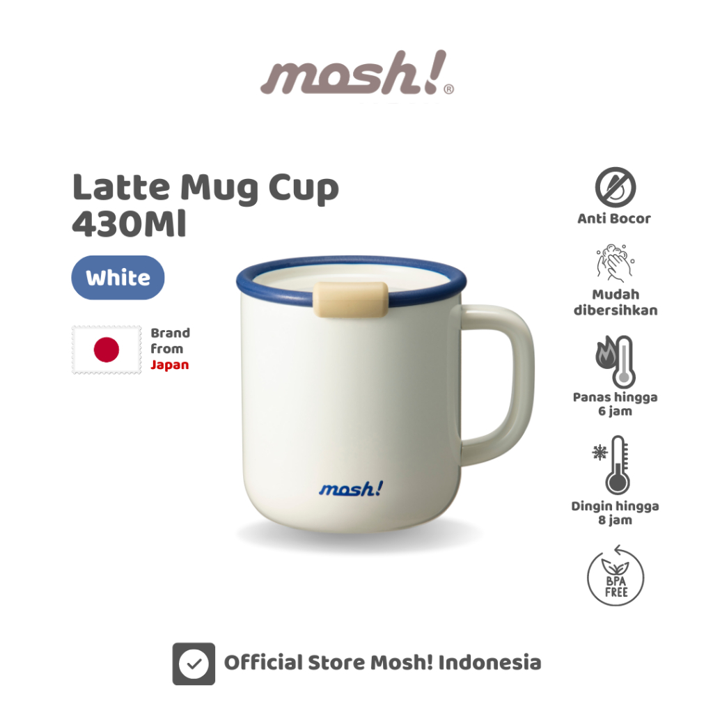 Mosh Latte Mug Cup Stainless Steel 430ml - Cangkir Minum Tahan Panas dan Dingin - White
