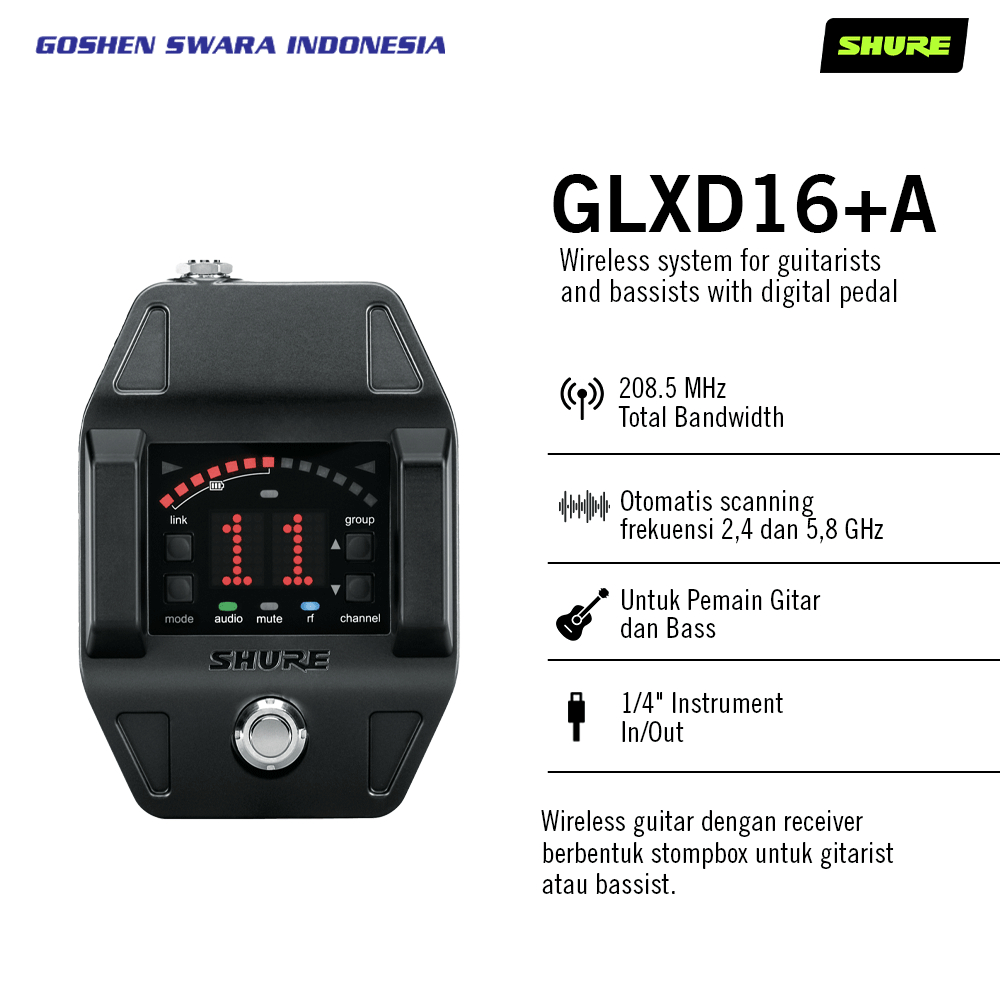 SHURE GLXD16+ Bodypack Guitar Pedal Wireless System
