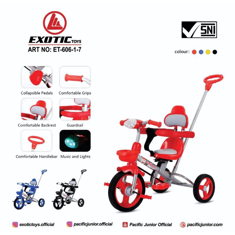 Sepeda Roda Tiga Anak Exotic 603-7&amp;606-1-7 Musik Lampu Dorongan Ban Karet