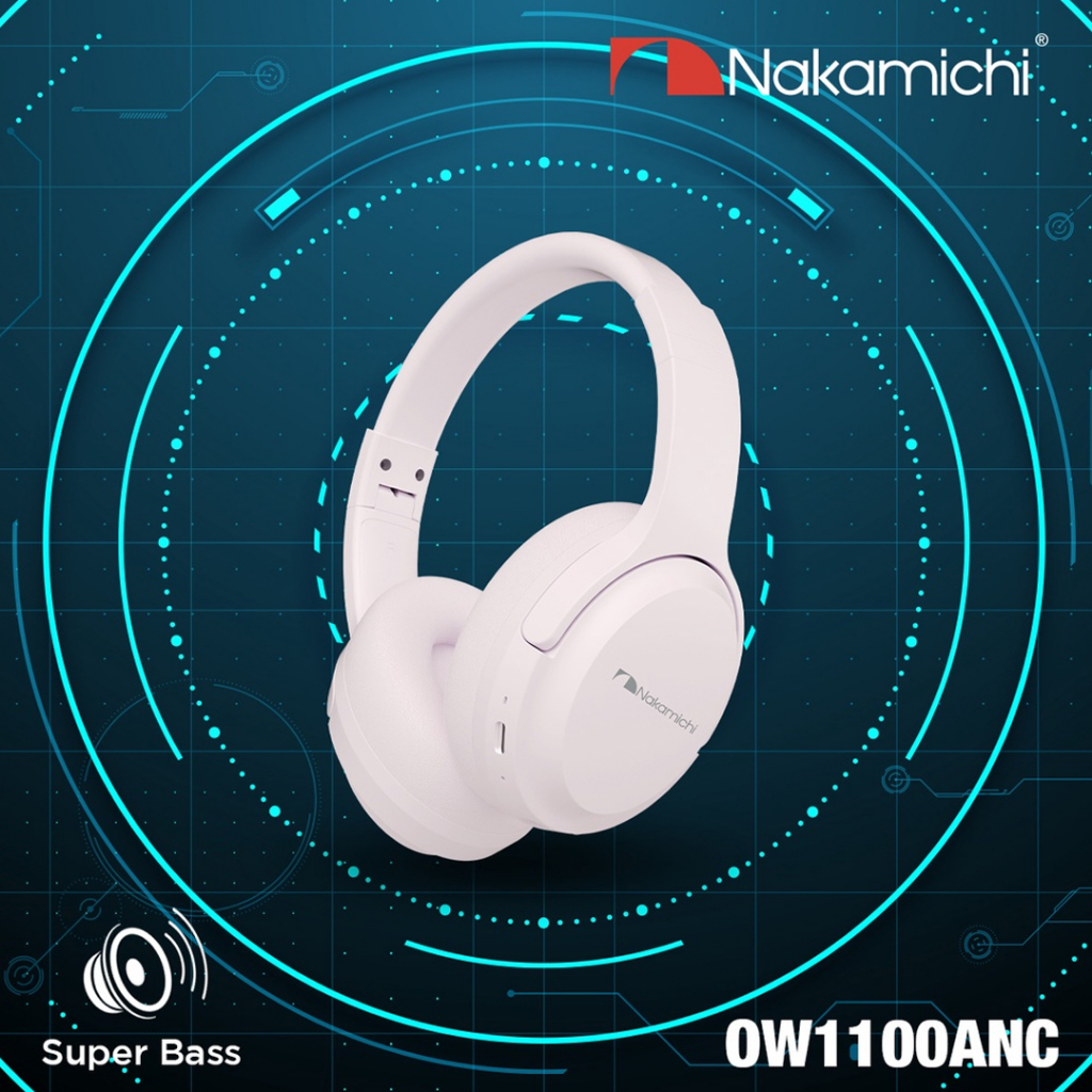 Headphone Bluetooth Nakamichi OW1100ANC Wireless Active Noise Cancelling With Mic Suport Call Dual Mode WIreless Wired Aux Jack 3,5mm Type C Headset For HP Tab Laptop PC Original Garansi